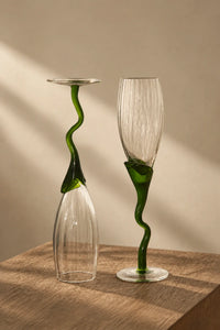 Tendril Hour Moss Green Glass Wine Glass