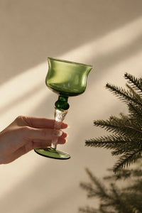Tendril Hour Moss Green Glass Wine Glass