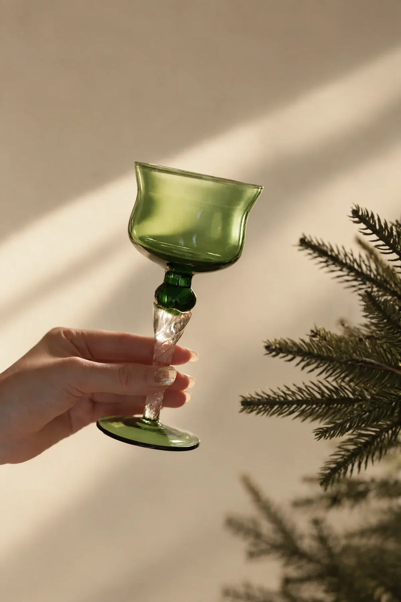Tendril Hour Moss Green Glass Wine Glass