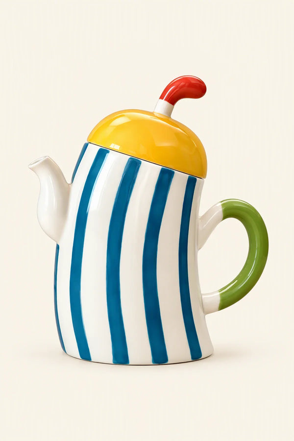 Big Top Blue Striped Ceramic Teapot