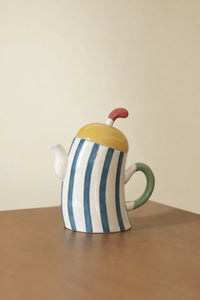 Big Top Blue Striped Ceramic Teapot