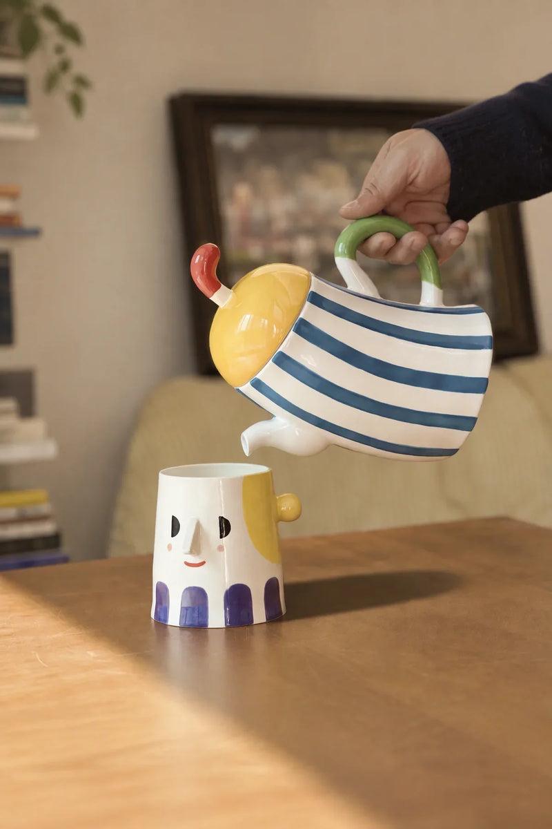 Big Top Blue Striped Ceramic Cup
