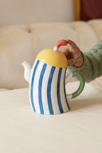 Big Top Blue Striped Ceramic Teapot