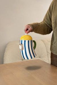 Big Top Blue Striped Ceramic Teapot