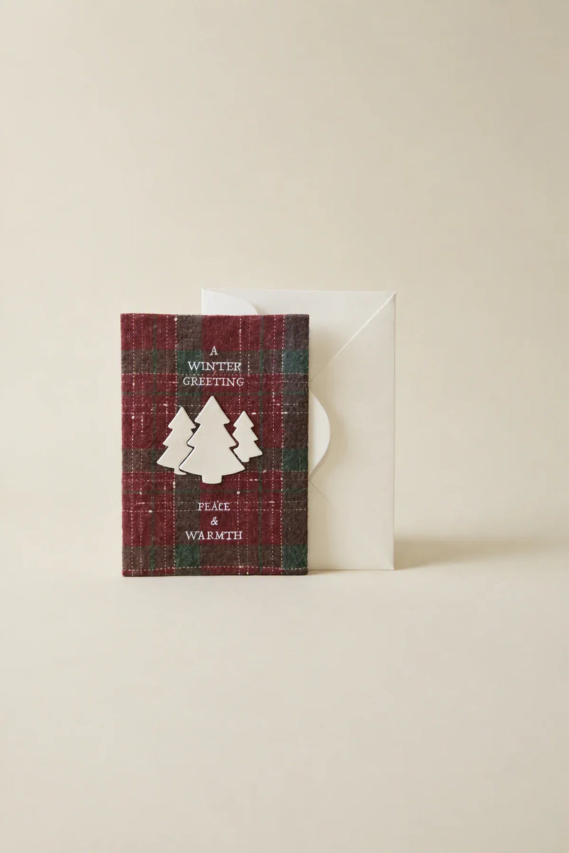Winter Hearth Red-Green Fabric Greeting Card