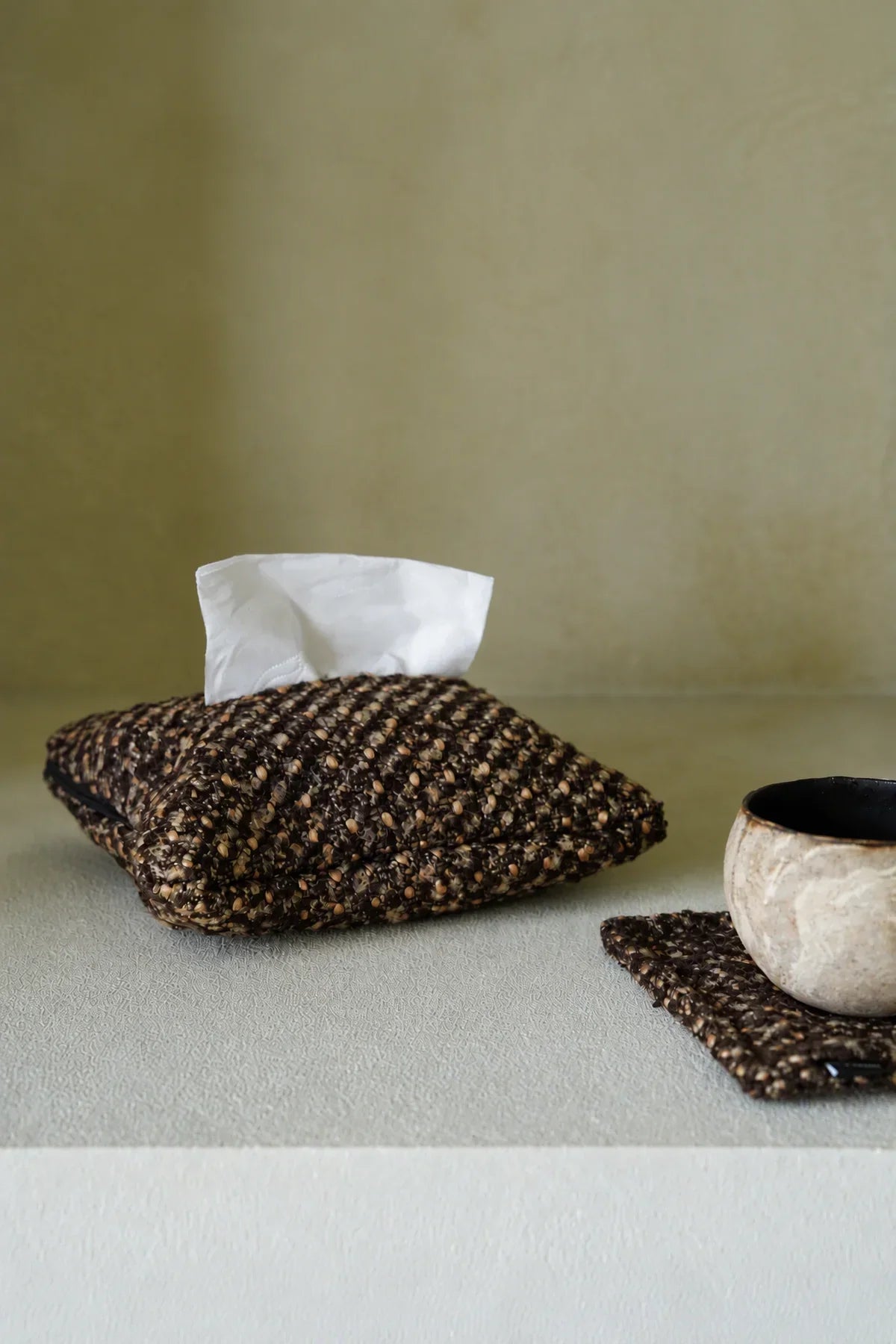 Pillow Talk Brown Speckled Fabric Tissue Cover