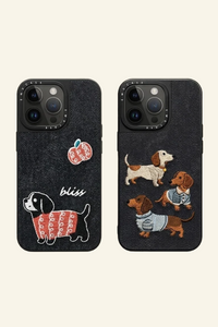 Dog Parade Black Woven-Look Phone Case